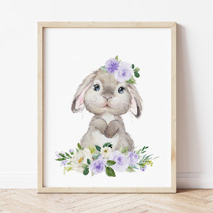 Impression Photo Lapin mignon, Lapin, Fleurs pourpres, Neutre Genre