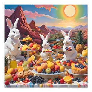 Impression Photo Lapins blancs avec paysage de fruits