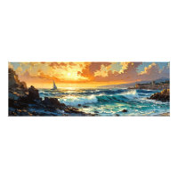 Large Mer Méditerranée coucher de soleil doré