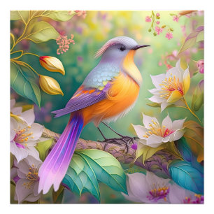 Impression Photo Lavande Tête Orange Breased Imaginaire Oiseau