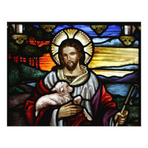 Impression Photo Le Bon Berger; Jésus sur un vitrail