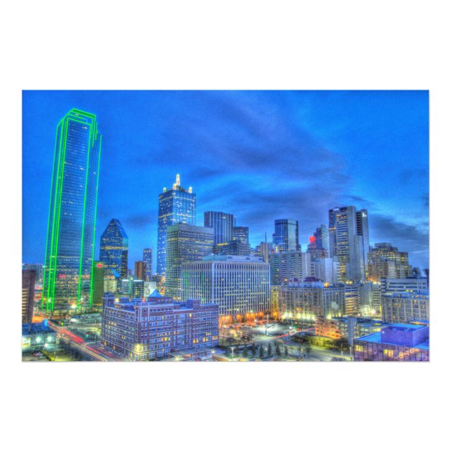 Impression Photo Le centre-ville de Dallas la nuit (Devant)