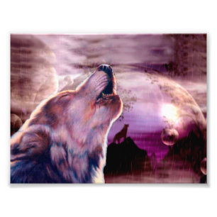 Impression Photo Le loup mystique hurle sur la lune