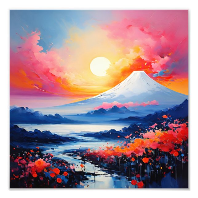 Impression Photo Le mont Fuji majestueux au coucher du soleil (Devant)