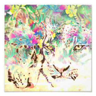 Impression Photo Léopard des neiges fleurs tropicales animal hawaïe