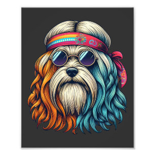 Impression Photo Les années 1960 hippie chien tête animaux amusants