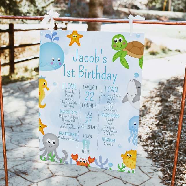 Impression Photo Les garçons sous la mer Premier anniversaire Jalon (Boys Under The sea 1st Birthday Milestone Board, OneDer The Sea First Birthday Milestone Board )
