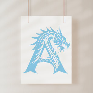 Impression Photo Lettre A de style dragon, alphabet du dragon, mono