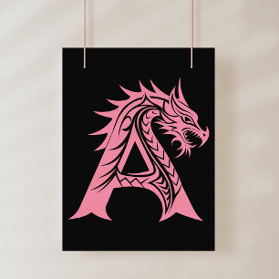 Impression Photo Lettre A de style dragon, alphabet du dragon, mono