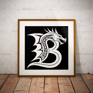 Impression Photo Lettre B de style dragon, Alphabet Dragon, Monogra