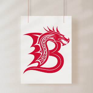 Impression Photo Lettre B de style dragon, alphabet du dragon, mono