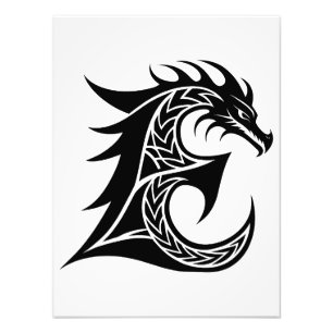 Impression Photo Lettre E de style dragon, Alphabet Dragon, Monogra