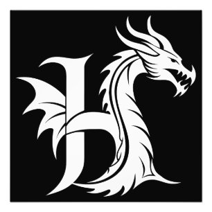 Impression Photo Lettre H de style dragon, alphabet du dragon, mono