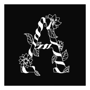Impression Photo LETTRE NOIRE ET BLANCHE "A" AVEC FLEURS Jumelantes