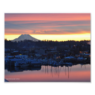 Impression Photo Lever de soleil 8X10 sur le Mont Rainier et Puget 