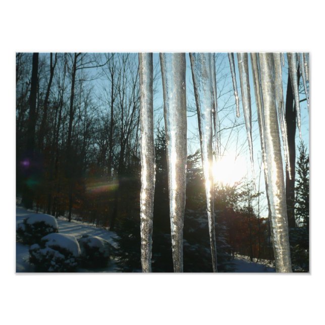 Impression Photo Lever du soleil à travers Icicles hiver Photograph (Devant)