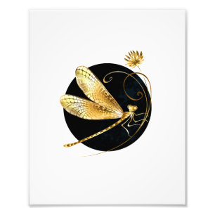 Impression Photo libellule d'or en cercle noir