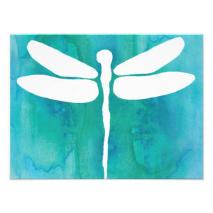 Impression Photo Libellules blanches de bleu d'Aqua d'aquarelle de