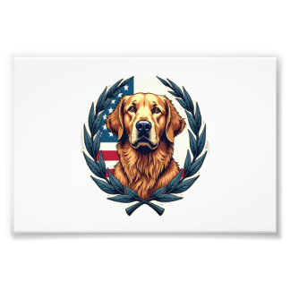 Impression Photo Liberty Golden Retriever Vintage Tee Patriotique