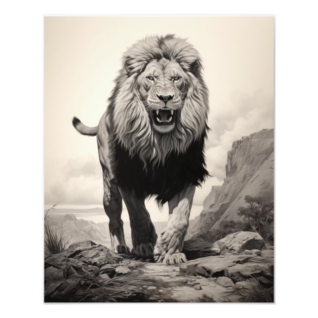 Impression Photo Libre Spirit Lion noir et blanc (Devant)