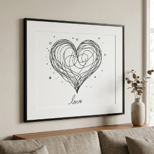 Impression Photo Ligne Fantaisiste Dessin de Cœur avec Design Amour