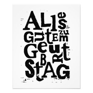 Impression Photo Lino Cut noir et blanc allemand "Joyeux anniversai