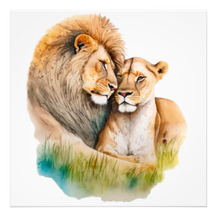 Impression Photo Lion et lionne masculine et féminine en amour