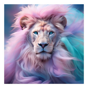 Impression Photo Lion majestueux avec fourrure pastel en soie - Eth