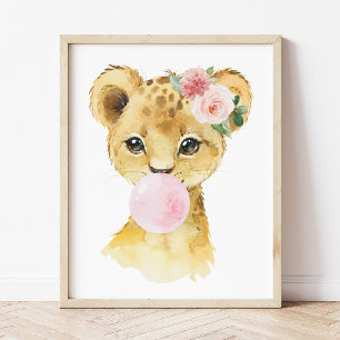 Impression Photo Lion, Safari Jungle, gomme à bulles roses, Pépiniè