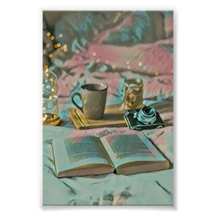 Impression Photo Lire Livres, Boire Café