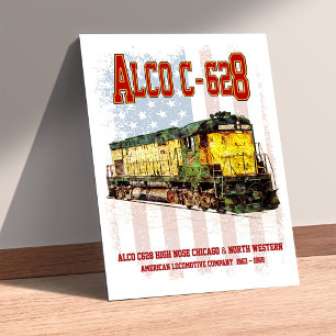 Impression Photo Locomotive diesel Alco C-628 et drapeau américain