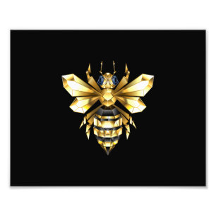 Impression Photo Logo Faux Gold Foil Bee Polygonal sur Noir