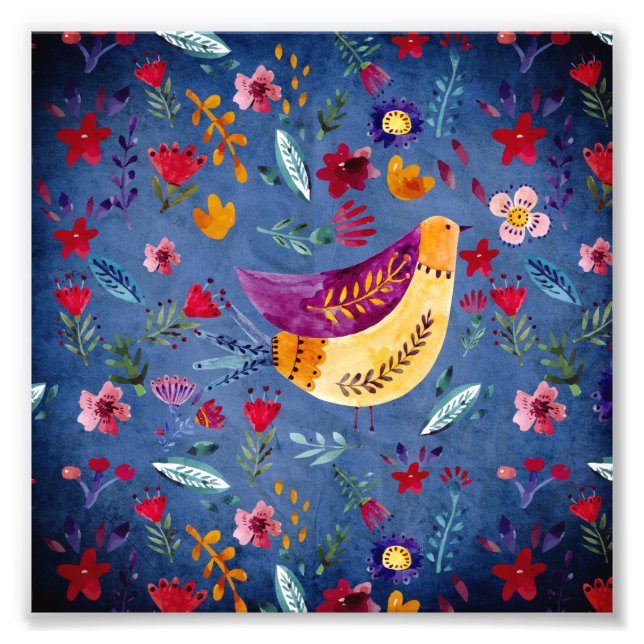 Impression Photo L'Oiseau précoce dans le jardin fleuri (Devant)