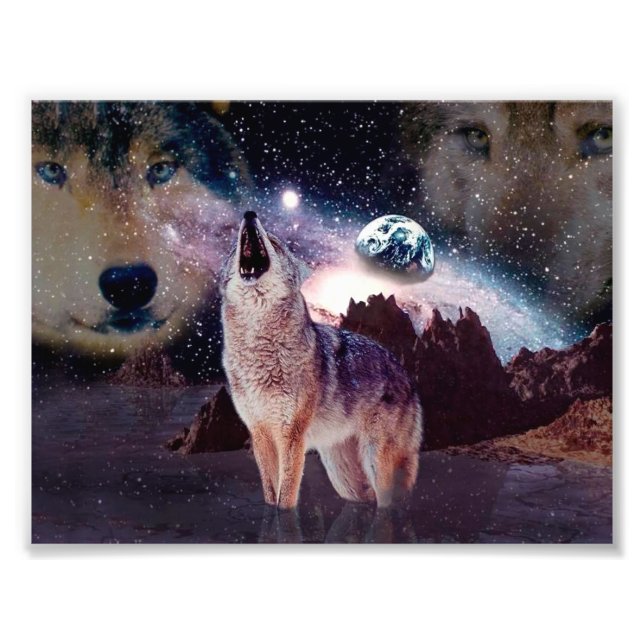 Impression Photo Loup hurlant à travers l'univers (Devant)