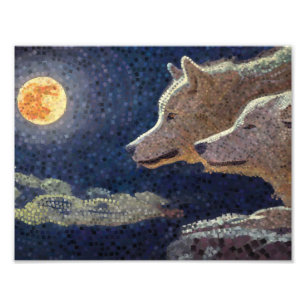 Impression Photo Loups et art de mosaïque de lune - copie