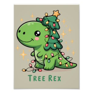 Impression Photo Lumière de dinosaure de Noël Fête drôle Rex d'arbr