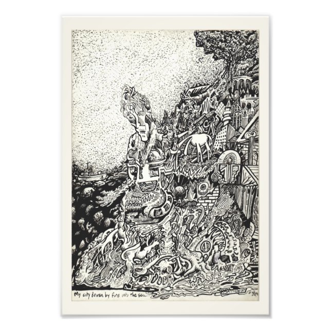Impression Photo Ma ville entraînée par le feu dans la mer. (Devant)