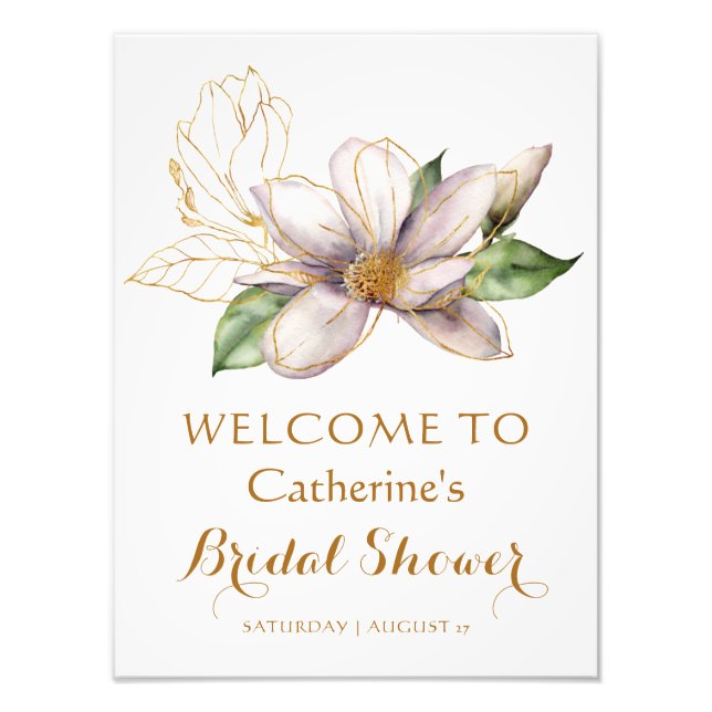 Impression Photo Magnolia aquarelle violet floral Baby Shower de ma (Devant)