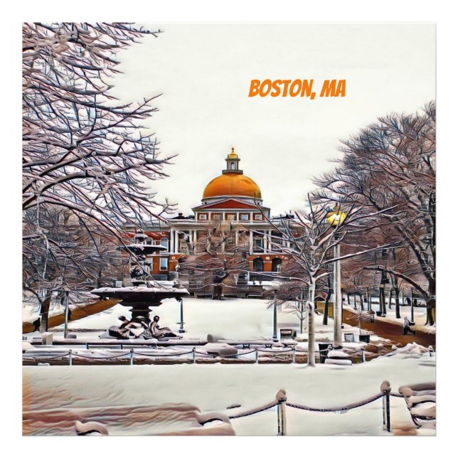 Impression Photo Maison d'état de Boston en hiver (Devant)