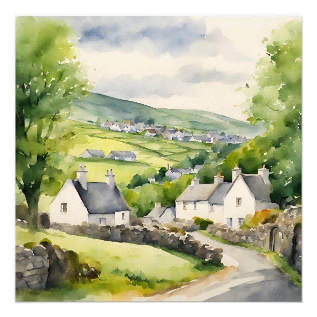 Impression Photo Maison d'Irlande Watercolor (Devant)