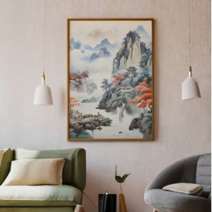 Impression Photo Maison en Montagne Art chinois