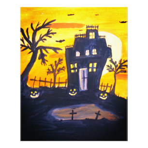 Impression Photo Maison hantée Halloween aquarelle