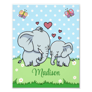 Impression Photo Maman mignonne et Eléphant bébé, Personnalisé