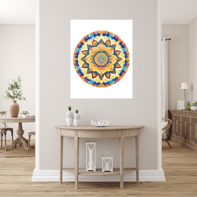 Impression Photo Mandala Flower Magic Blue Aquarelle (Mandala Flower Magic Blue Watercolor Photo Print)