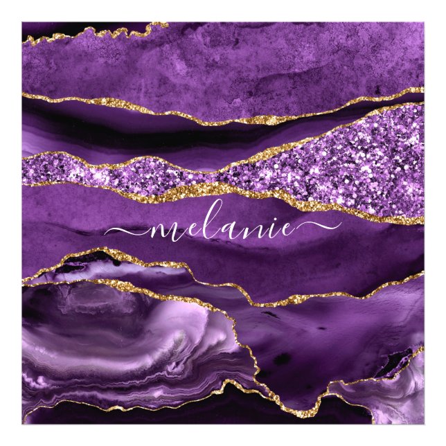 Impression Photo Marbre Parties scintillant or violet Nom personnal (Devant)