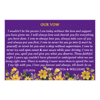 IMPRESSION PHOTO MARIAGE VOW "I DO" EN PURPLE AVEC FLEURS MODERNE
