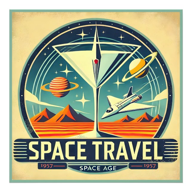 Impression Photo Martini Space Travel 1957 New Worlds Logo (Devant)
