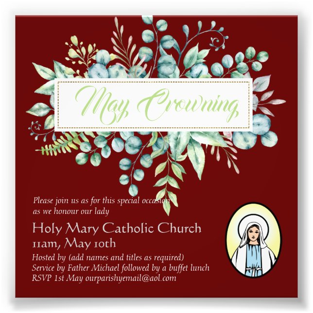 Impression Photo May Crowning Invitations Vierge Marie Invitations  (Devant)