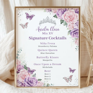 Impression Photo Menu de boissons de bar de Quinceanera floral rose