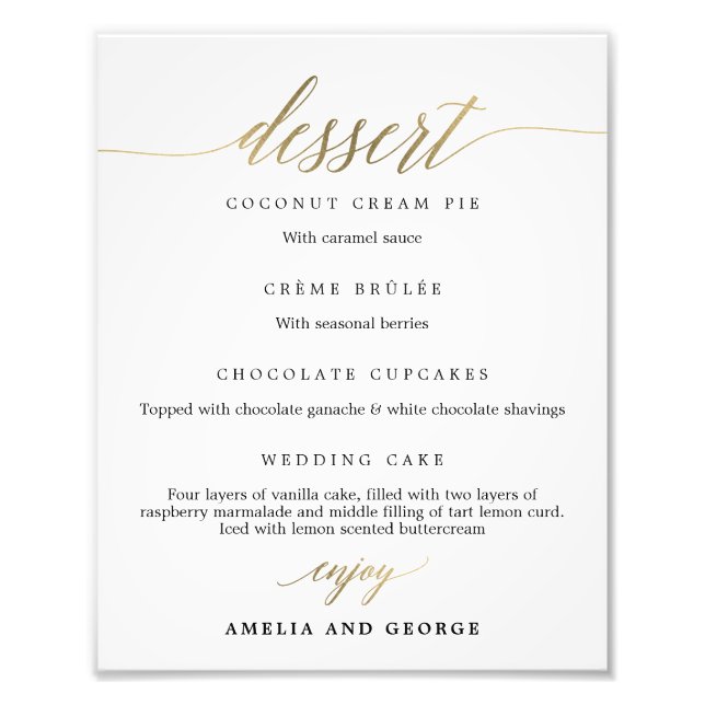 Impression Photo Menu Dessert Choisissez Votre Taille (Devant)